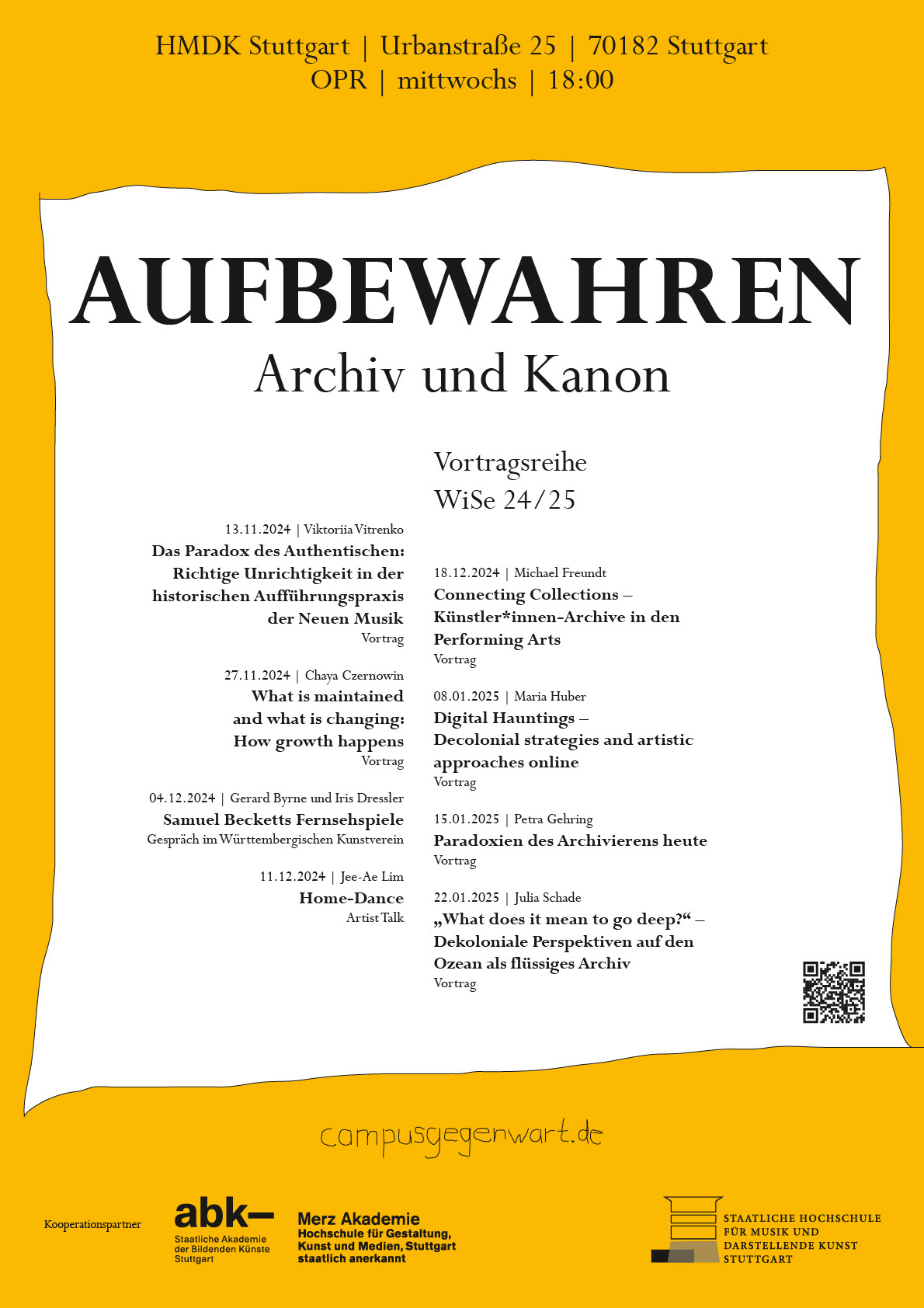 Campus Gegenwart: „AUFBEWAHREN – Archiv und Kanon“ – Vortragsreihe im Wintersemester 2024/25