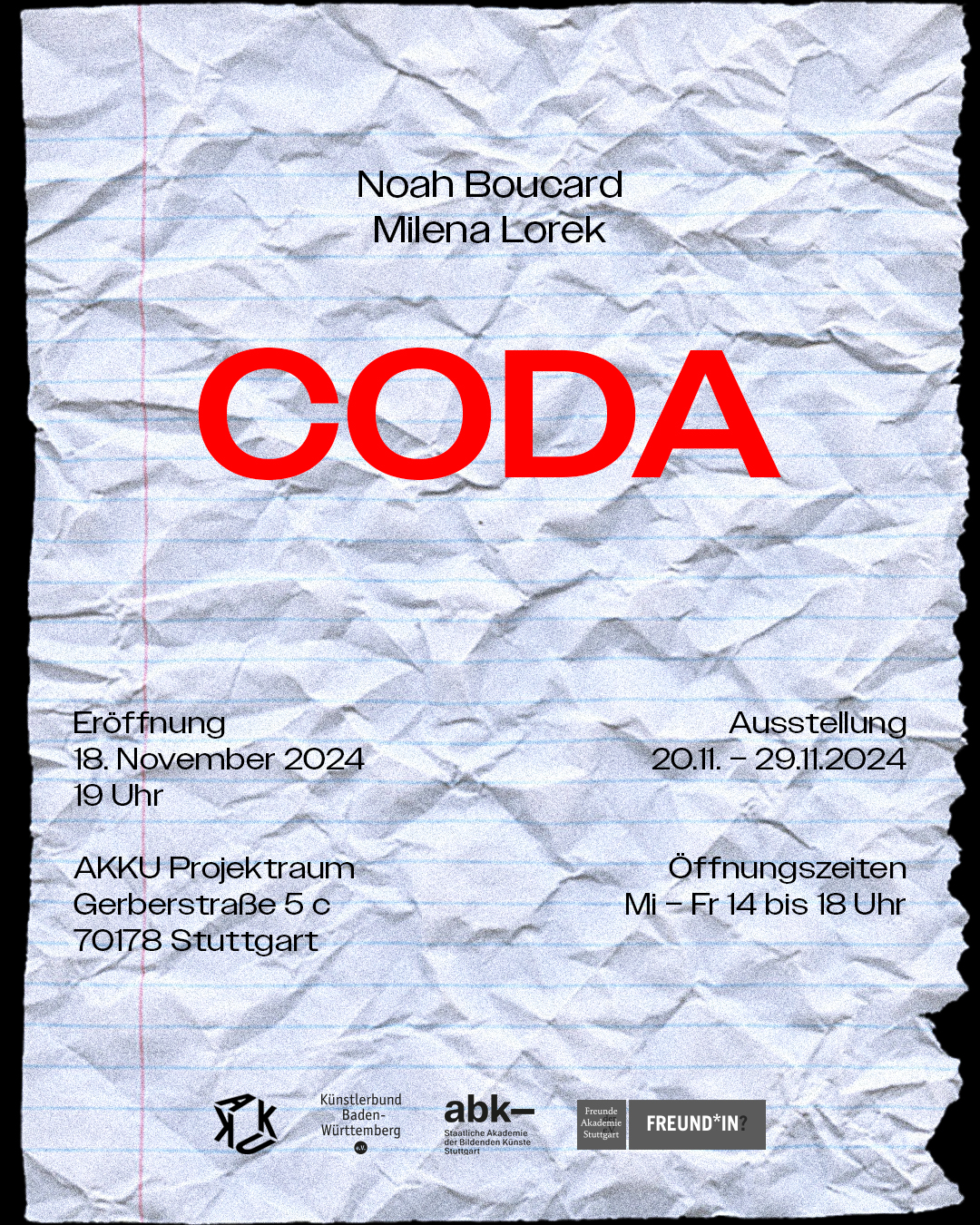 Ausstellung: „Coda“ der Studierenden Milena Lorek und Noah Boucard